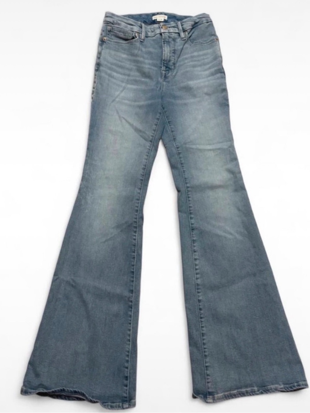 Good American y2k bratz Flare Jeans High Waisted Mid Wash Blue Denim 4/27